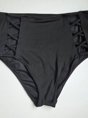 Shade & Shore Black High-Waist Caged Bikini Bottoms